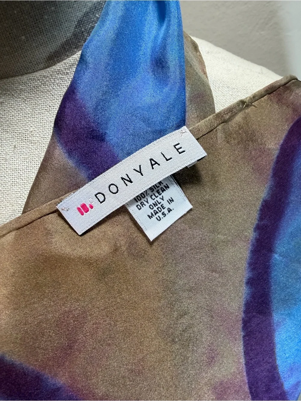 Elegant Blue & Taupe Women's Silk Scarf 8” x 70”